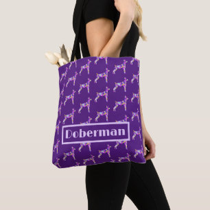 Doberman Pinscher Dog Paarse Silhouet Persoonlijk Tote Bag