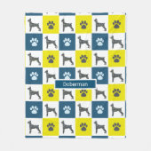 Doberman Pinscher Dog & Paw Print Yellow Grid Fleece Deken (Voorkant)