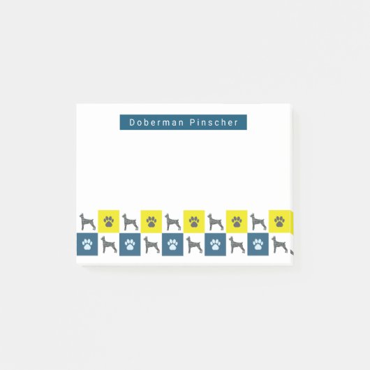 Doberman Pinscher Dog & Paw Yellow & Blue Grids Post-it® Notes (Voorkant)