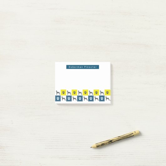 Doberman Pinscher Dog & Paw Yellow & Blue Grids Post-it® Notes (Op bureau)