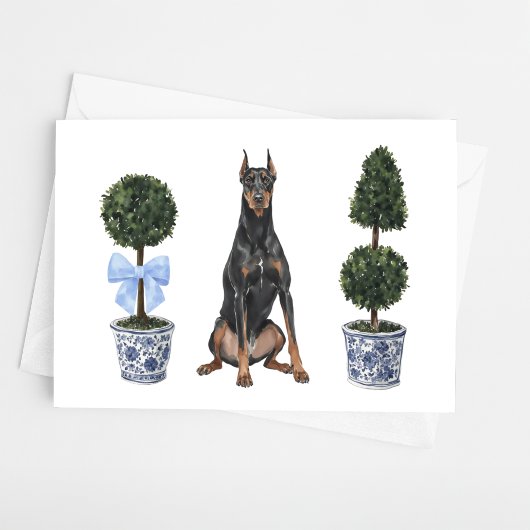 Doberman Pinscher Dog Puppy Topiary Waterverf Kaart