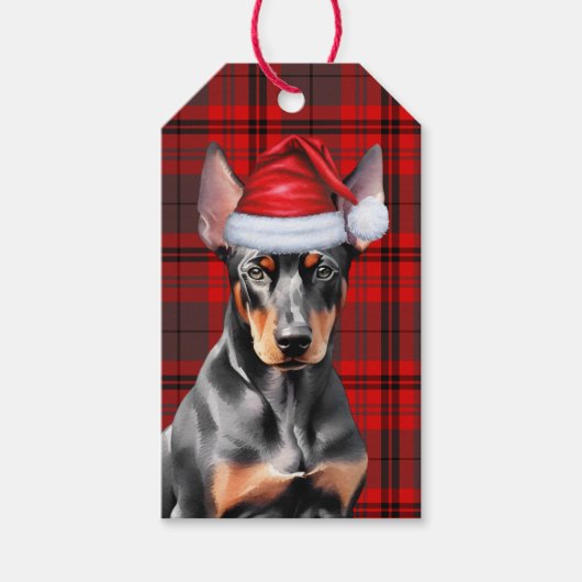 Doberman Pinscher Dog Red Plaid Christmas Cadeaulabel (Voorkant)