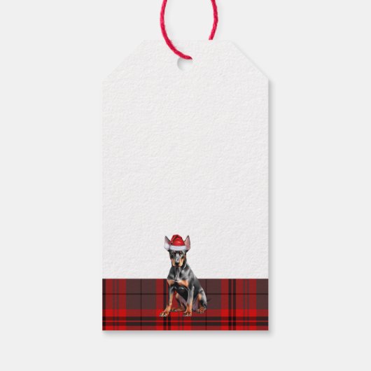 Doberman Pinscher Dog Red Plaid Christmas Cadeaulabel (Achterkant)