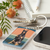 Doberman Pinscher Dog Retro Background Sleutelhang Sleutelhanger (Voorkant Rechts)