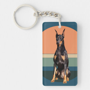 Doberman Pinscher Dog Retro Background Sleutelhang Sleutelhanger