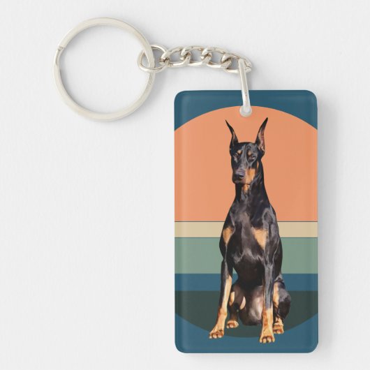 Doberman Pinscher Dog Retro Background Sleutelhang Sleutelhanger (Voorkant)