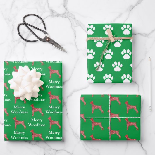 Doberman Pinscher Dog Silhouette Green Merry Woofm Inpakpapier Vel (Voorkant)