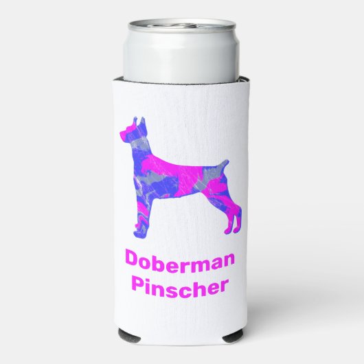 Doberman Pinscher Dog Silhouette Hot Pink & Blue Seltzer Blikjeskoeler (Seltzer Achterkant)