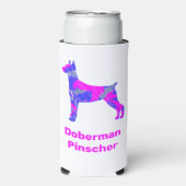 Doberman Pinscher Dog Silhouette Hot Pink & Blue Seltzer Blikjeskoeler (Seltzer Voorkant)