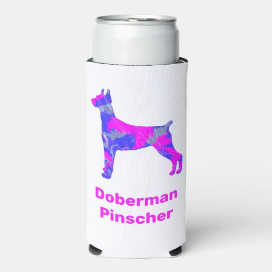 Doberman Pinscher Dog Silhouette Hot Pink & Blue Seltzer Blikjeskoeler (Seltzer Voorkant)