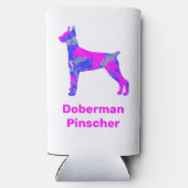 Doberman Pinscher Dog Silhouette Hot Pink & Blue Seltzer Blikjeskoeler (Achterkant)