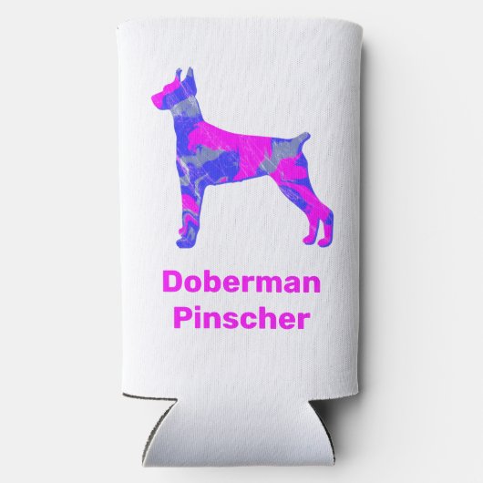 Doberman Pinscher Dog Silhouette Hot Pink & Blue Seltzer Blikjeskoeler (Achterkant)