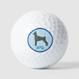 Doberman Pinscher Dog Silhouette MonogramGrid Blue Golfballen