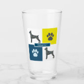 Doberman Pinscher Dog Silhouette & Paw Y&B Grid Glas (Voorkant)