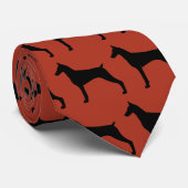 Doberman Pinscher Dog Silhouetten Rood en Zwart Stropdas (Opgerold)
