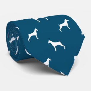 Doberman Pinscher Dog Silhouettes Pattern Blue Stropdas