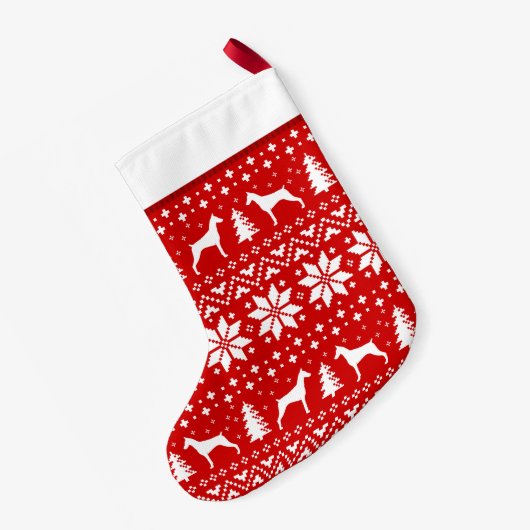 Doberman Pinscher Dog Silhouettes Pattern Cute Kleine Kerstsok (Achterkant (Hangend))