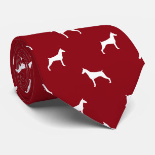 Doberman Pinscher Dog Silhouettes Pattern Red Stropdas