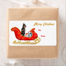 Doberman Pinscher Dog Sleigh Gift Label