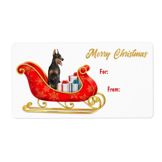 Doberman Pinscher Dog Sleigh Gift Label (Voorkant)