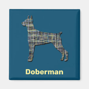 Doberman Pinscher Dog Yellow & Black Grid Line Magneet