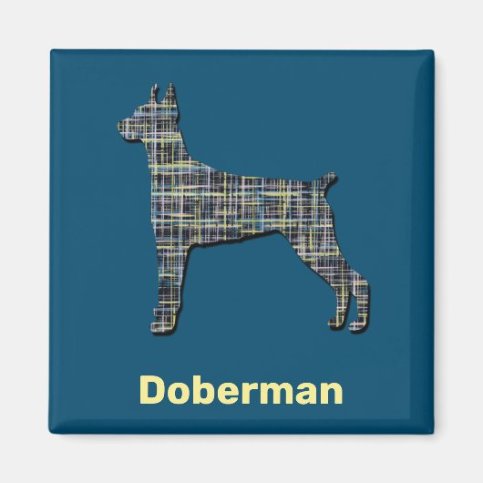 Doberman Pinscher Dog Yellow & Black Grid Line Magneet (Voorkant)