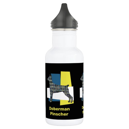 Doberman Pinscher Dog Yellow & Blue Grid Waterfles (Links)
