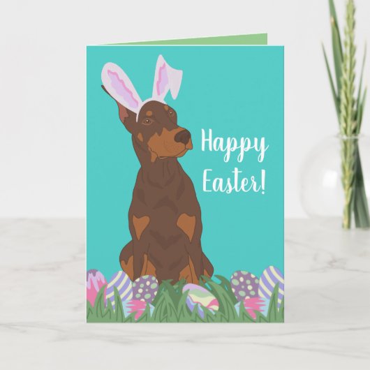 Doberman Pinscher Easter Bunny Feestdagen Kaart (Voorkant)