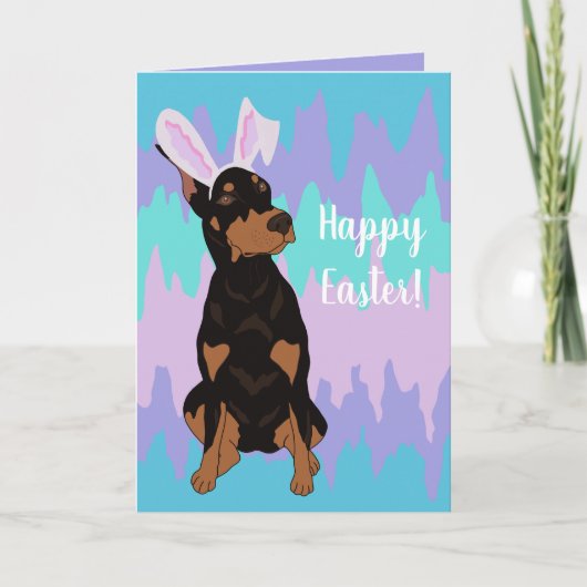 Doberman Pinscher Easter Bunny Feestdagen Kaart (Voorkant)