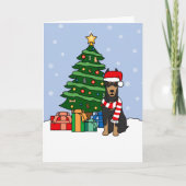 Doberman Pinscher en de kerstboom Feestdagen Kaart (Voorkant)