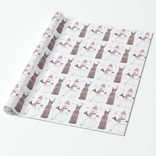 Doberman Pinscher en Snowman Cadeaupapier (Uitgerold)