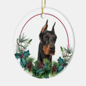 Doberman Pinscher Evergreen Berry Wreath Keramisch Ornament (Links)