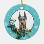Doberman Pinscher Evergreen Blue Snowflake Keramisch Ornament (Voorkant)