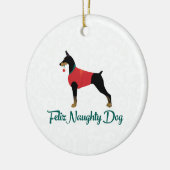 Doberman Pinscher Feliz Naughty Dog Kerstmis Keramisch Ornament (Links)