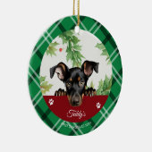 Doberman Pinscher gepersonaliseerd Eerste Kerstmis Keramisch Ornament (Rechts)