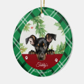 Doberman Pinscher gepersonaliseerd Eerste Kerstmis Keramisch Ornament (Links)