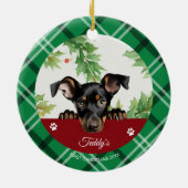 Doberman Pinscher gepersonaliseerd Eerste Kerstmis Keramisch Ornament (Achterkant)