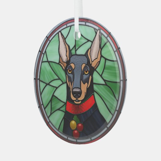 Doberman Pinscher Glas in lood Kerstmis Glas Ornament (Voorkant links)