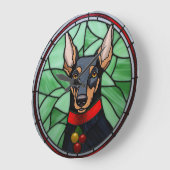 Doberman Pinscher Glas in lood Kerstmis Grote Klok (Hoek)