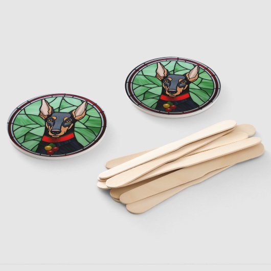 Doberman Pinscher Glas in lood Kerstmis Handwaaier (Niet-gemonteerd)