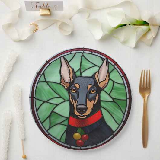 Doberman Pinscher Glas in lood Kerstmis Papieren Bordje (Huwelijk)
