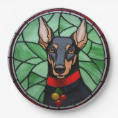 Doberman Pinscher Glas in lood Kerstmis Papieren Bordje (Voorkant)