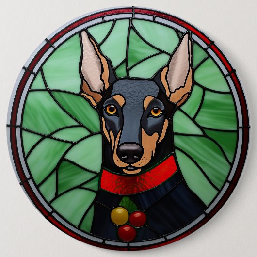 Doberman Pinscher Glas in lood Kerstmis Ronde Button 6,0 Cm (Voorkant)