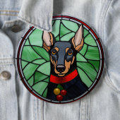 Doberman Pinscher Glas in lood Kerstmis Ronde Button 6,0 Cm (In situ)