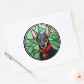 Doberman Pinscher Glas in lood Kerstmis Ronde Sticker (Envelop)