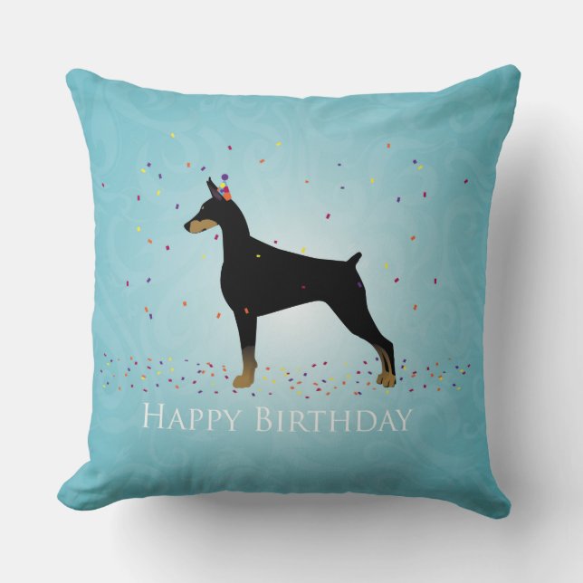 Doberman Pinscher Happy Birthday Design Kussen (Voorkant)