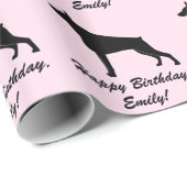 Doberman Pinscher Happy Birthday Name  Cadeaupapier (Rol Hoek)
