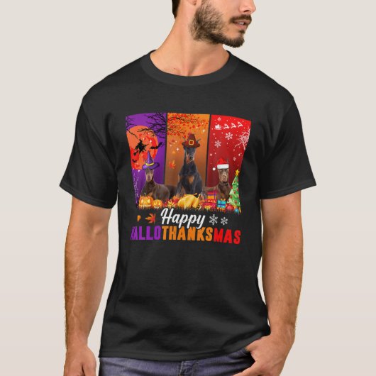 Doberman Pinscher Happy Hanksmas Halloween X T-shirt (Voorkant)