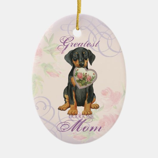 Doberman Pinscher Heart Mam Ceramic Ornament (Voorkant)