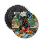 Doberman Pinscher Holiday Baking Feestelijke Kerst Button Flesopener (Voorkant)